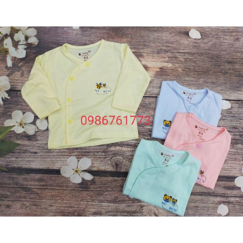 Áo Dài Sơ Sinh Cotton Nuby Họa Tiết, Nuby Ong Khuy Lệch Cho Bé 3-8kg