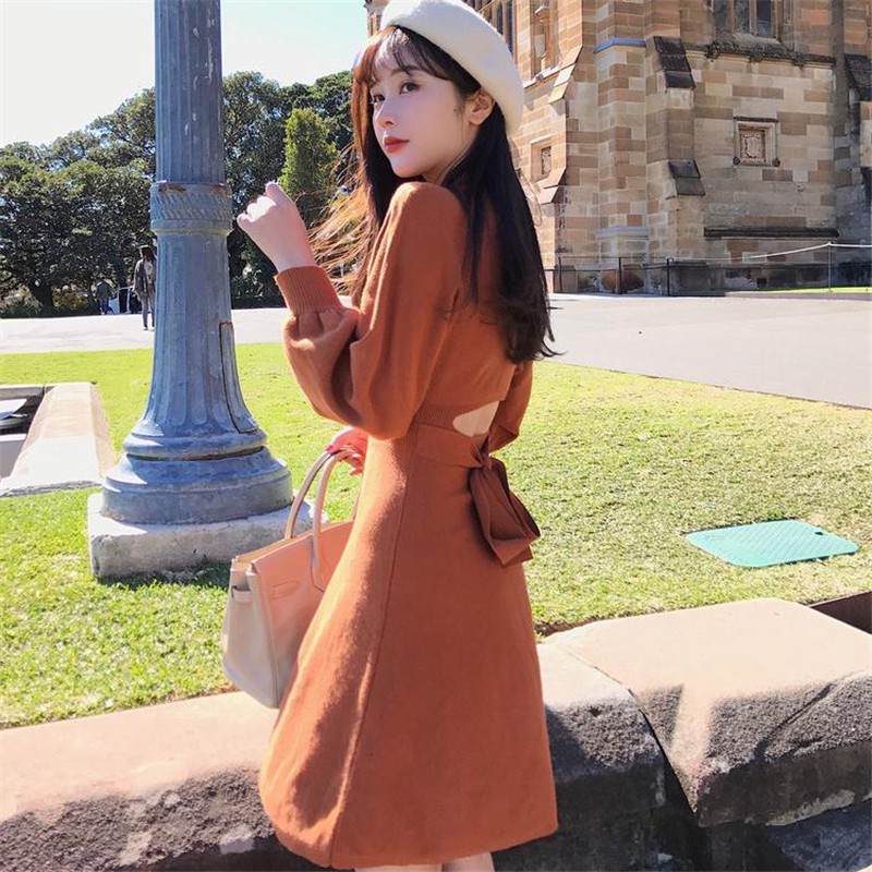 (R13) đầm ulzzang len dệt kim(ảnh thật khách mặc ở cuối)