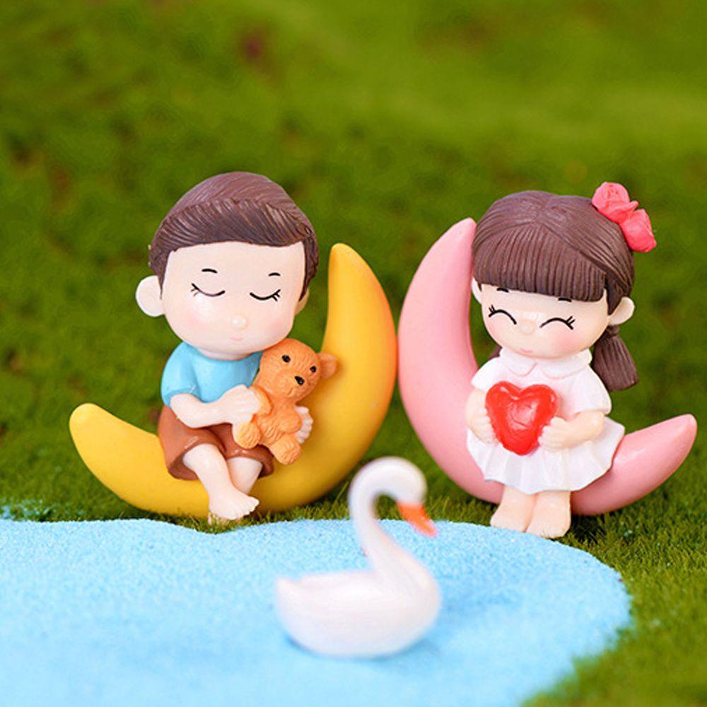 Set 2 Tượng Cặp Đôi Bằng Nhựa Resin Dùng Trang Trí Tiểu Cảnh DIY