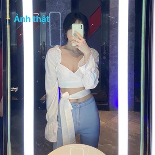 (SẴN S) Áo Croptop Hở Lưng Buộc Nơ Eo (ODER + KÈM ẢNH THẬT)