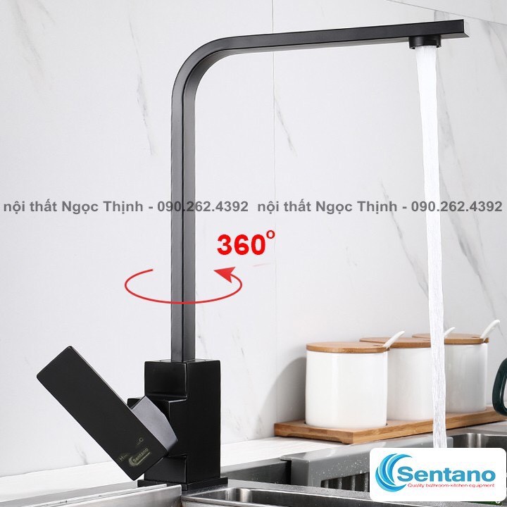 COMBO Chậu rửa chén SENTANO 2 ngăn LỆCH 82x45cm phủ nano đen chống trầy
