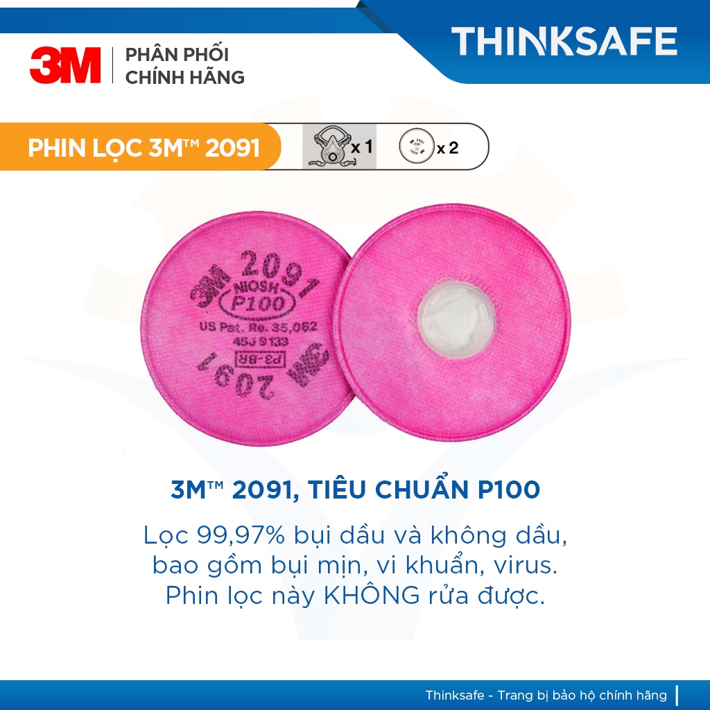 Mặt nạ phòng độc 3M 6200 phin lọc 3M 2091 lọc bụi mịn pm2.5, khói hàn, chống hơi sơn, vi khuẩn - THINKSAFE