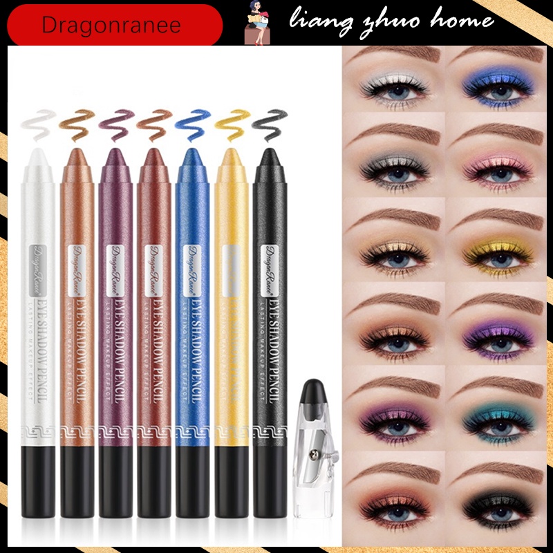 Phấn Mắt Dạng Bút 12 Màu Sắc Ngọc Trai Lấp Lánh Lâu Trôi Chống Thấm Nước Kèm Đồ Chuốt