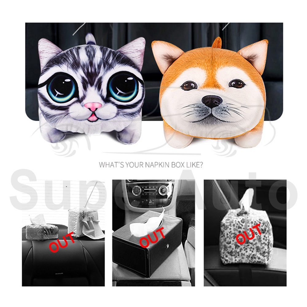 SuperAuto Hộp Đựng Khăn Giấy Hình Chó Mèo 3D Dễ Thương Cho Xe Hơi Phụ KiệN Ô Tô