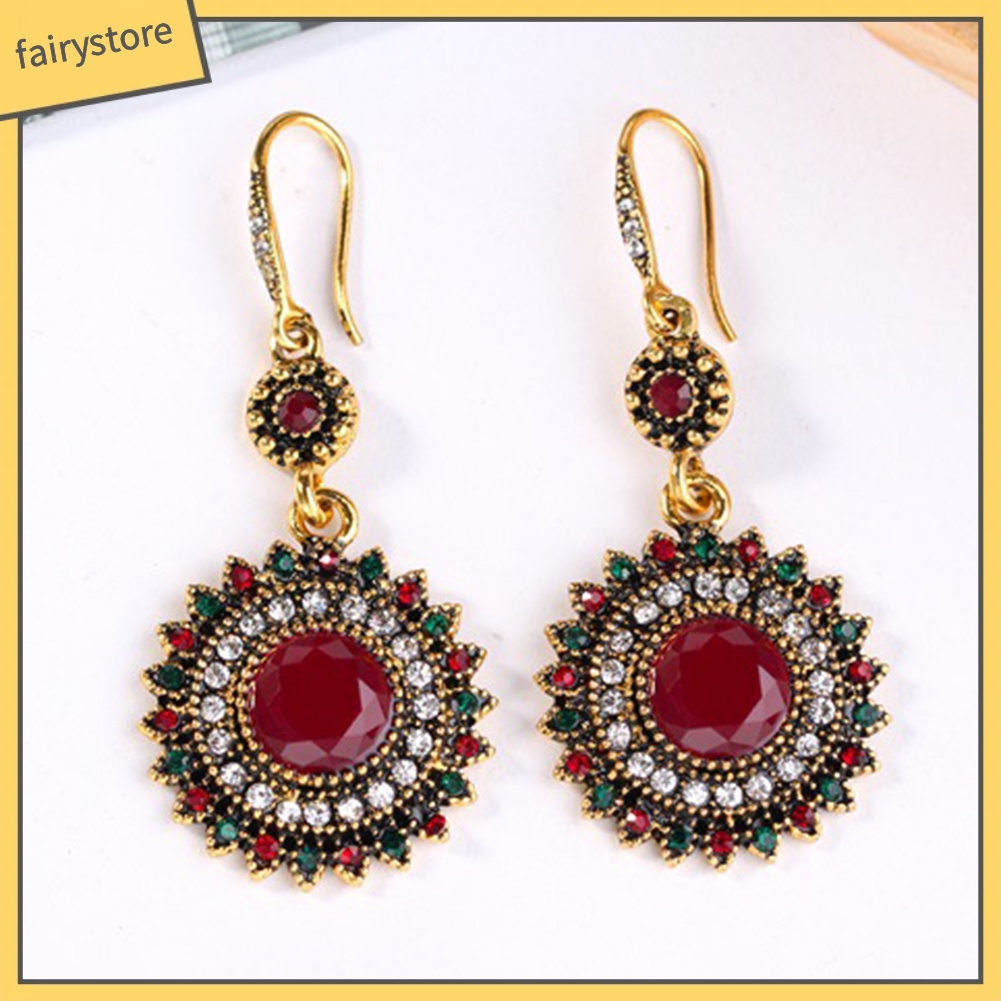 Bông Tai Phối Đá Ruby Giả Hình Hoa Hướng Dương