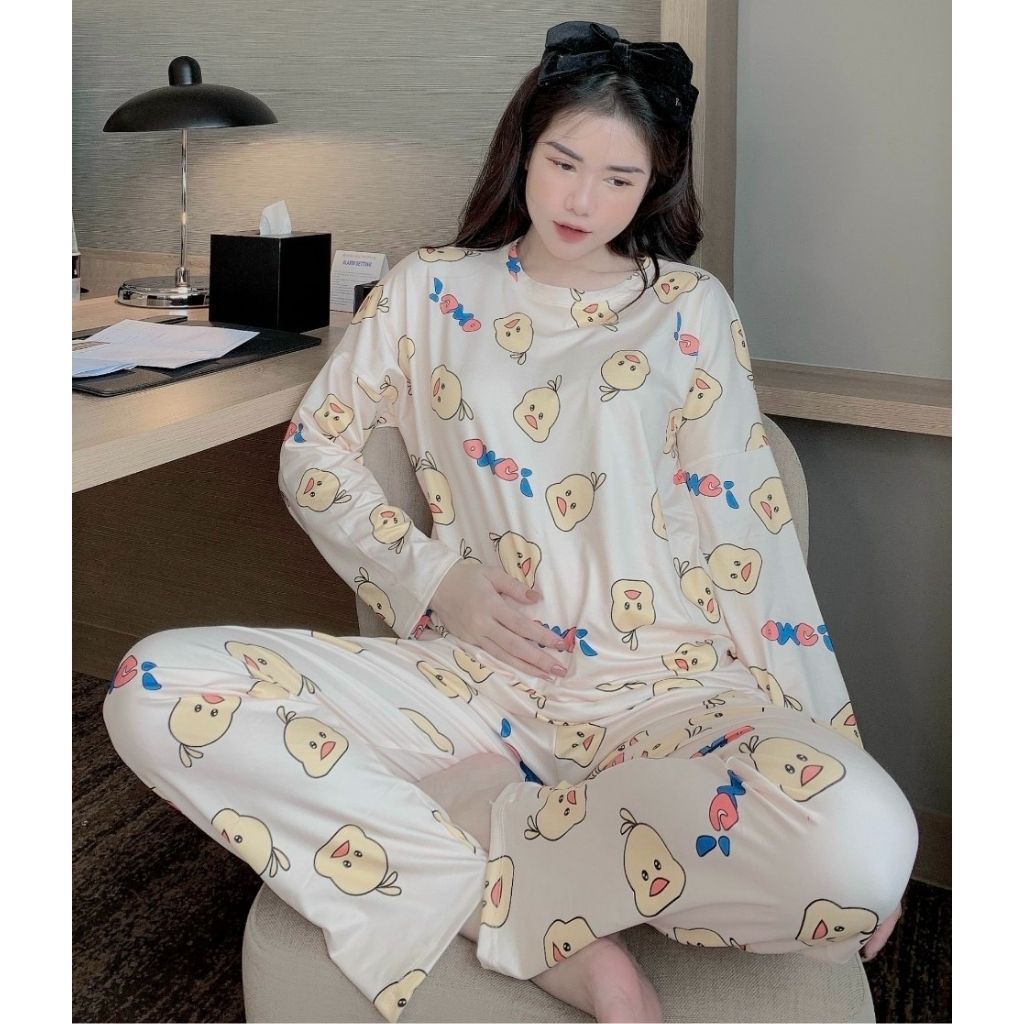 Bộ đồ bầu dài tay và cho con bú M427 chất cotton sữa cao cấp freesize từ 45 đến 70kg