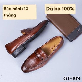 Giày lười nam màu nâu da bò cao cấp - Giày tây công sở tăng chiều cao 5cm - GT109