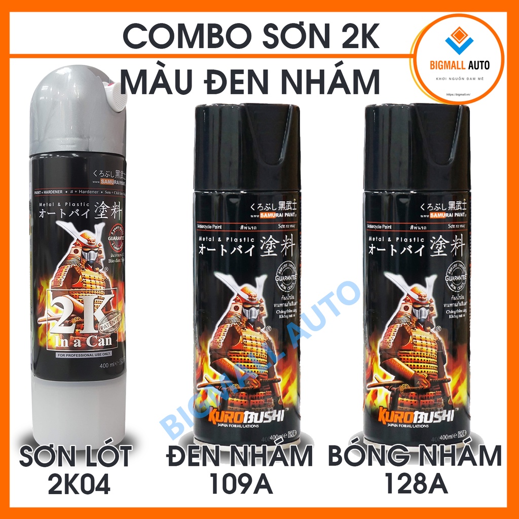 Combo sơn samurai đen nhám 2K cao cấp 2k04 - 109A - 128A chuẩn quy trình độ bền cao cho sơn xe máy, ô tô