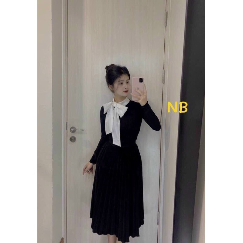 Áo kiểu phối nơ cổ