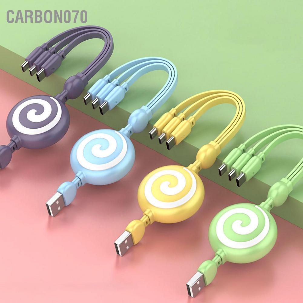 Carbon070 Cáp sạc 3 trong 1 USB Hình dạng kẹo mút có thể co giãn điện thoại nhanh cho IOS Android Huawei