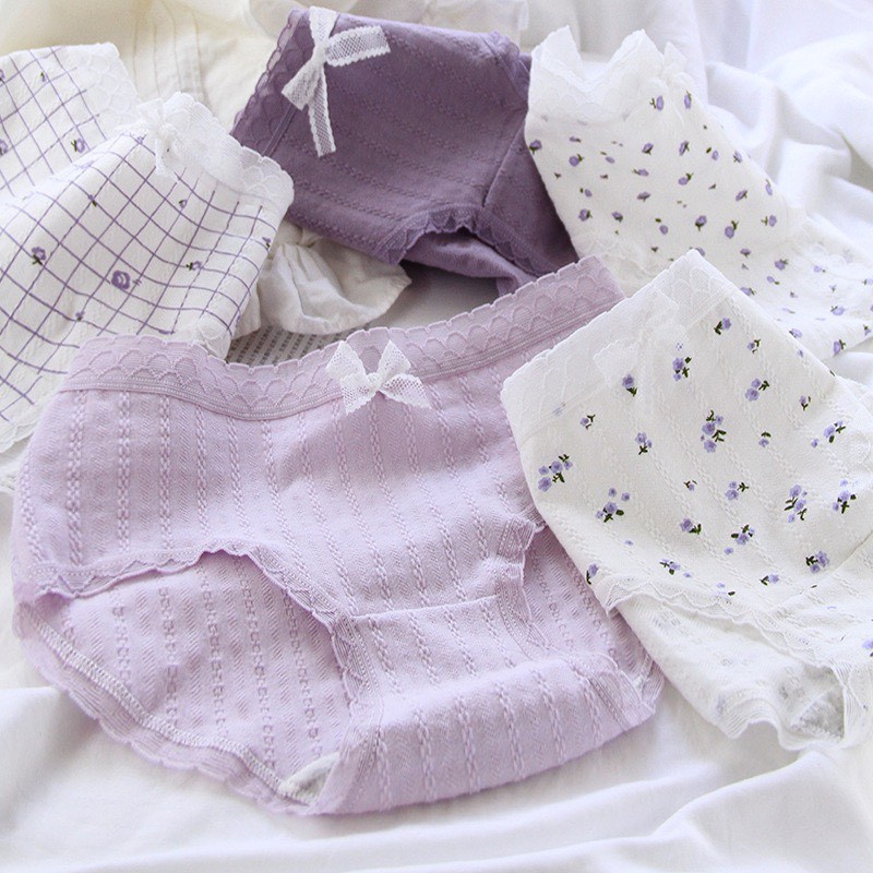 Quần Lót Nữ ❤️FREESHIP❤️ Quần Lót Nữ cotton viền ren họa tiết hoa lavender điệu đà quyến rũ mã A000