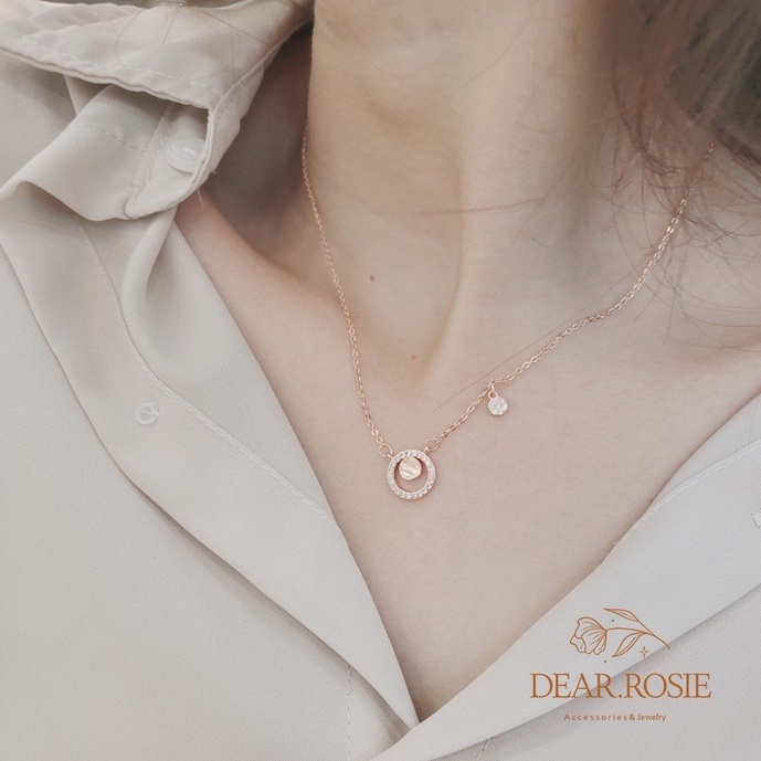 Dây Chuyền Bạc 925 Layer Đá Lồng Tròn Giữa Vòng Cổ DEAR ROSIE Phụ Kiện Trang Sức Nữ Thời Trang Phù Hợp Cổ Thon