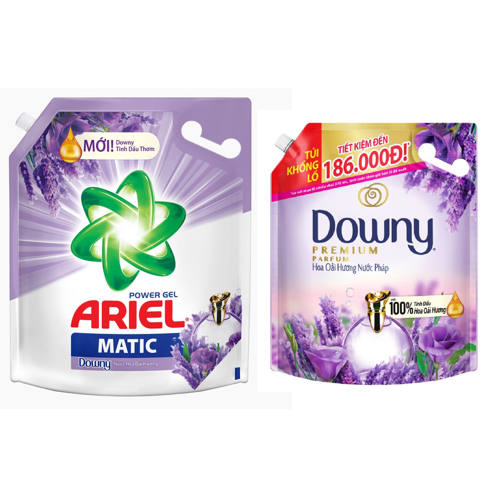 Combo Nước Giặt ARIEL Hương Downy Nước Hoa Oải Hương Túi 3.2Kg &amp; Nước Xả Vải DOWNY Hương Hoa Oải Hương Nước Pháp Túi  3L