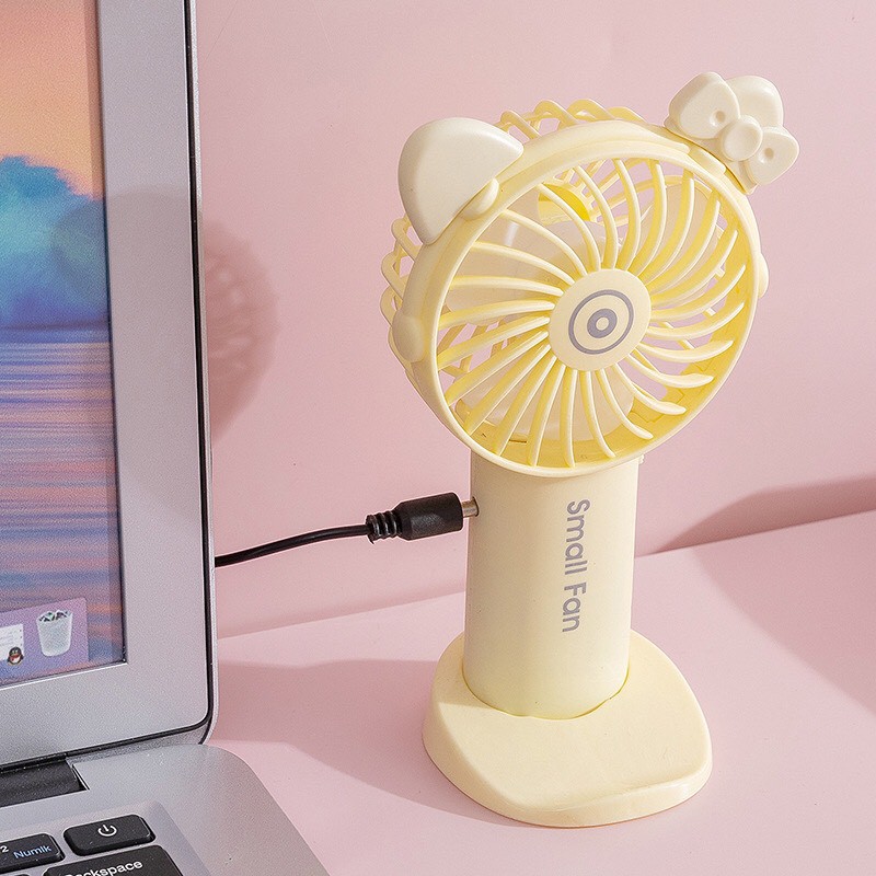 QUẠT CẦM TAY MINI TÍCH ĐIỆN SMALL FAN CÓ CHÂN ĐẾ ĐỂ BÀN ( CÓ DÂY SẠC USB)