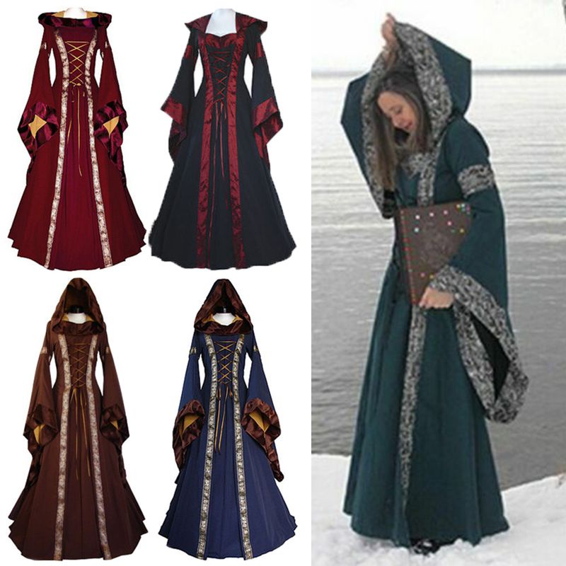 Trang phục cổ điển thời trung cổ có mũ trùm đầu Victoria thời phục hưng Gothic cho nữ 2022