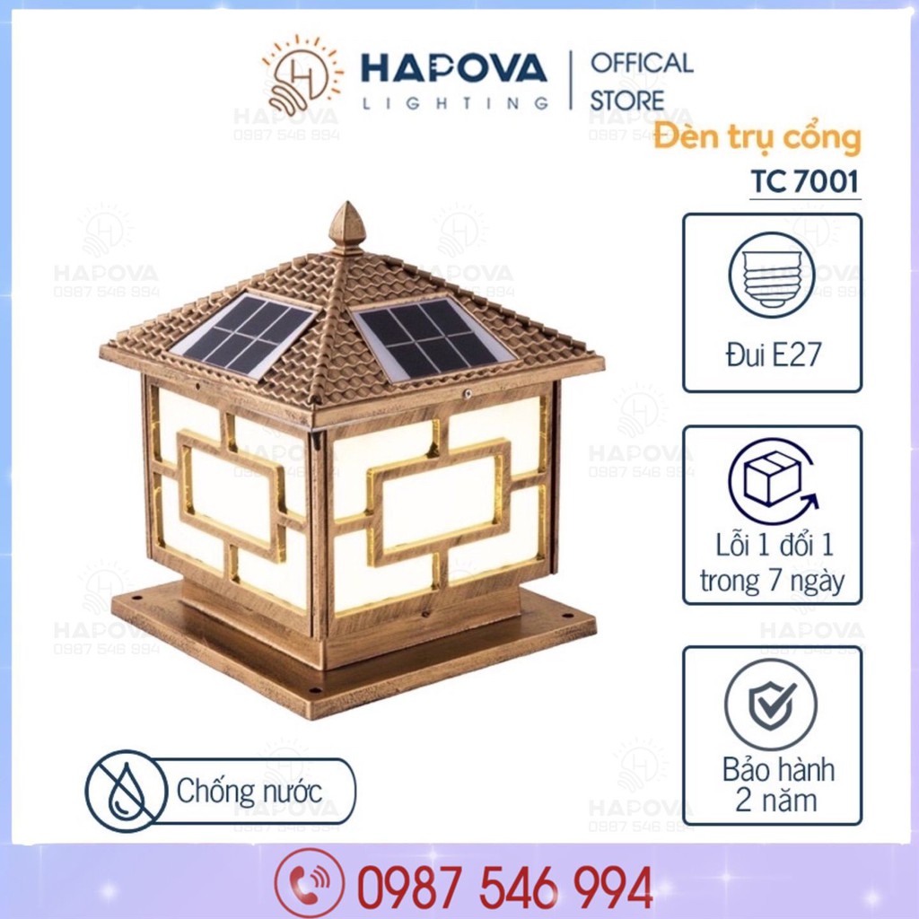 Đèn trụ cổng năng lượng mặt trời, đèn năng lượng mặt trời cỡ 250mm HAPOVA TC 7001