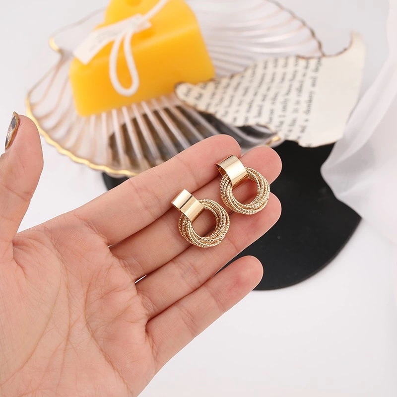 Bông Tai Mạ Bạc 925 Nhiều Vòng Kiểu Hàn Quốc Chất Lượng Cao