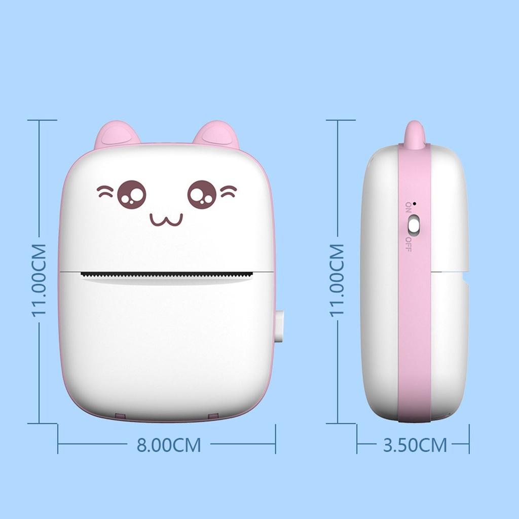 MAL_Mini Printer Ink-Free Bluetooth Portable Pocket Handheld Mini Cute Cat Thermal Printer for Study
