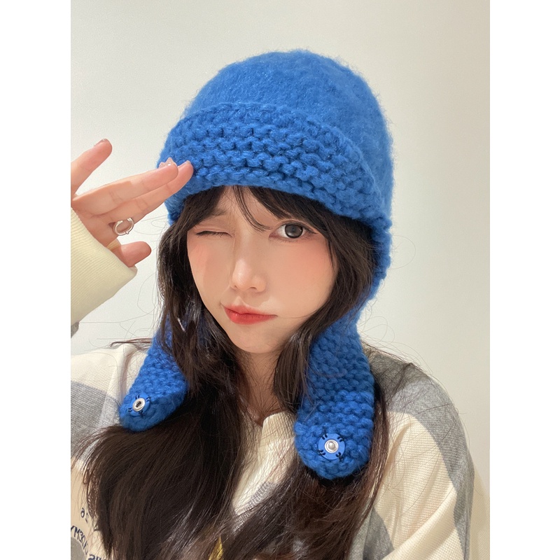 Mũ Len Dệt Kim Thủ Công Bảo Vệ Tai Phong Cách Retro Mùa Thu Đông Dành Cho Nữ