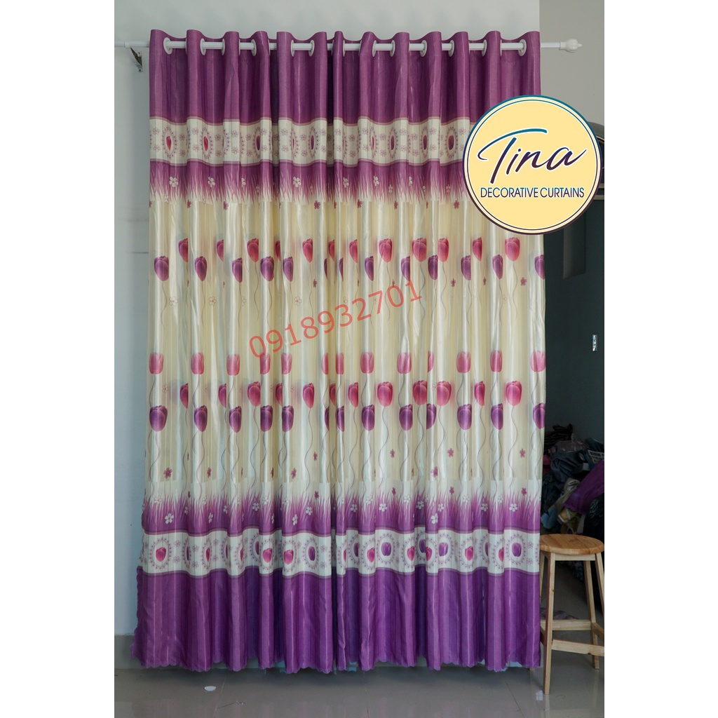 Rèm cửa đi, rèm cửa chính, rèm cửa sổ chống nắng 2 MẶT vải cao cấp loại I giá rẻ TNL-005 hoa tulip