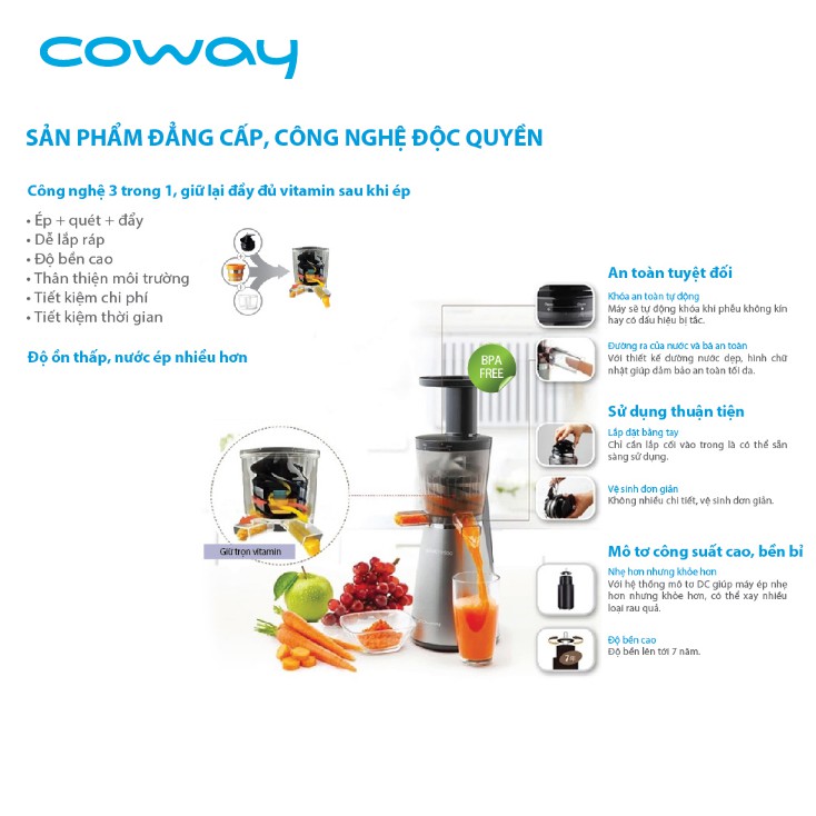 Máy Ép Chậm Cao Cấp COWAY CJP-03 - Máy Ép Trái Cây, Hàng Chính Hãng