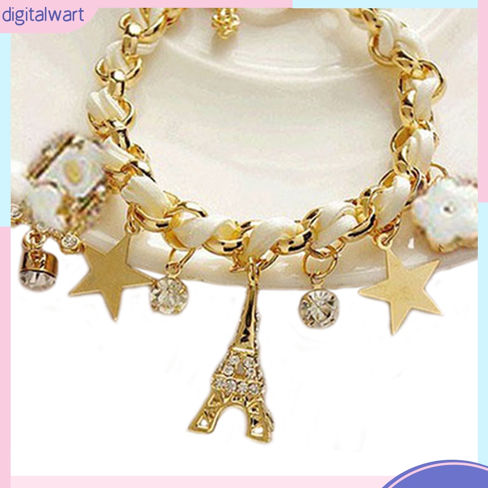 Vòng da nhân tạo đeo tay thiết kế mặt tháp Eiffel nhỏ nhắn xinh xắn dễ thương dành cho nữ