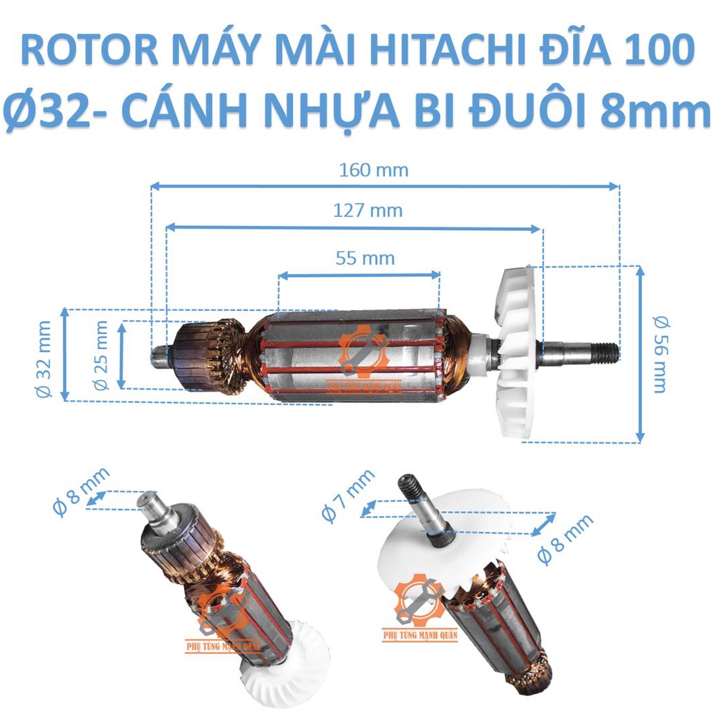 Rotor/ruột máy mài Hitachi thân 29/ thân 32 tặng kèm chối than