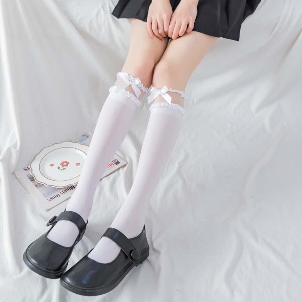 Vớ Nhung Dài Mỏng Co Giãn Phối Ren Đính Nơ Phong Cách Lolita Thời Trang Gợi Cảm Cho Nữ