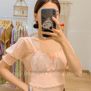 Áo croptop hoa nổi bo eo