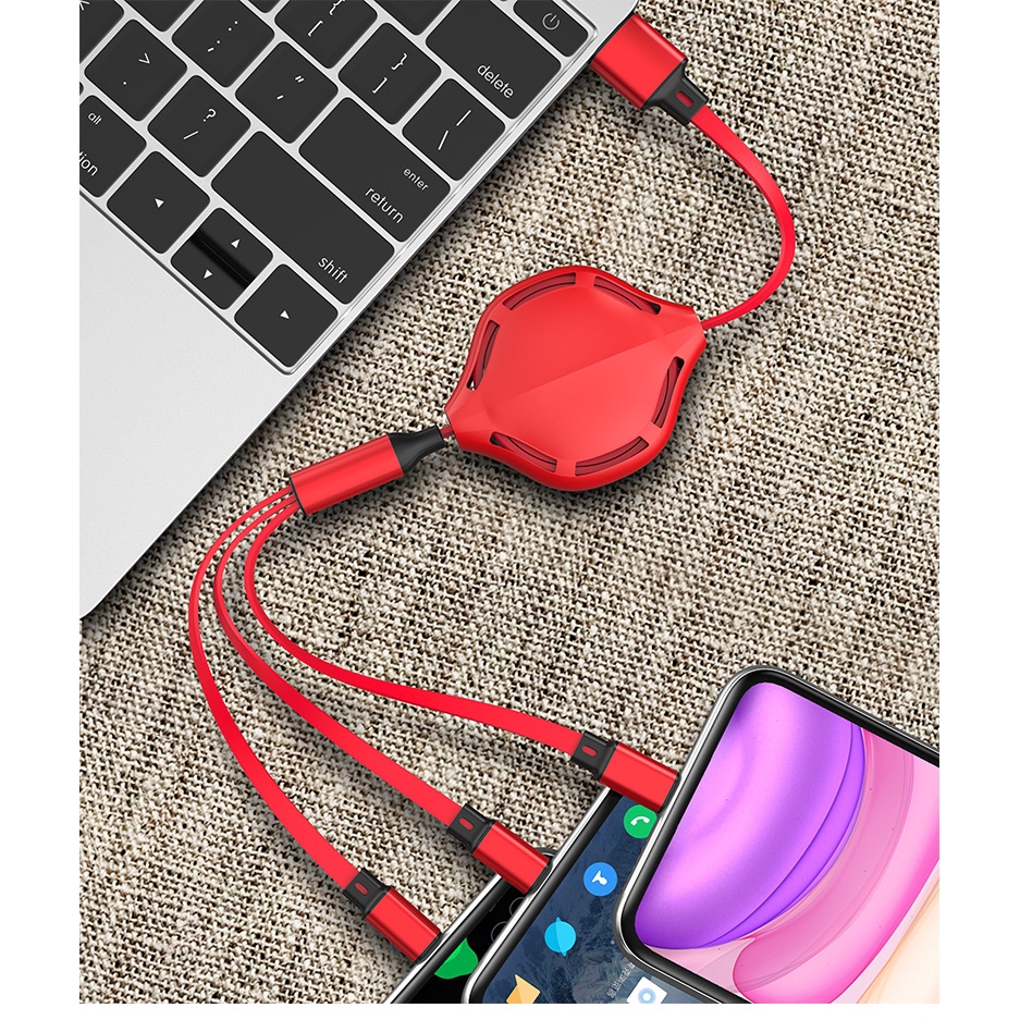 Dây Cáp Sạc Rút Gọn 3 Trong 1 Micro Usb Type C Dài 1m Dành Cho Điện Thoại