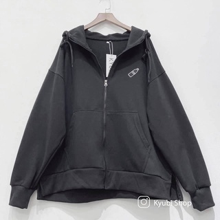 Áo khoác nỉ hoodie ulzzang form rộng có kéo khóa thêu hình chất nỉ cotton