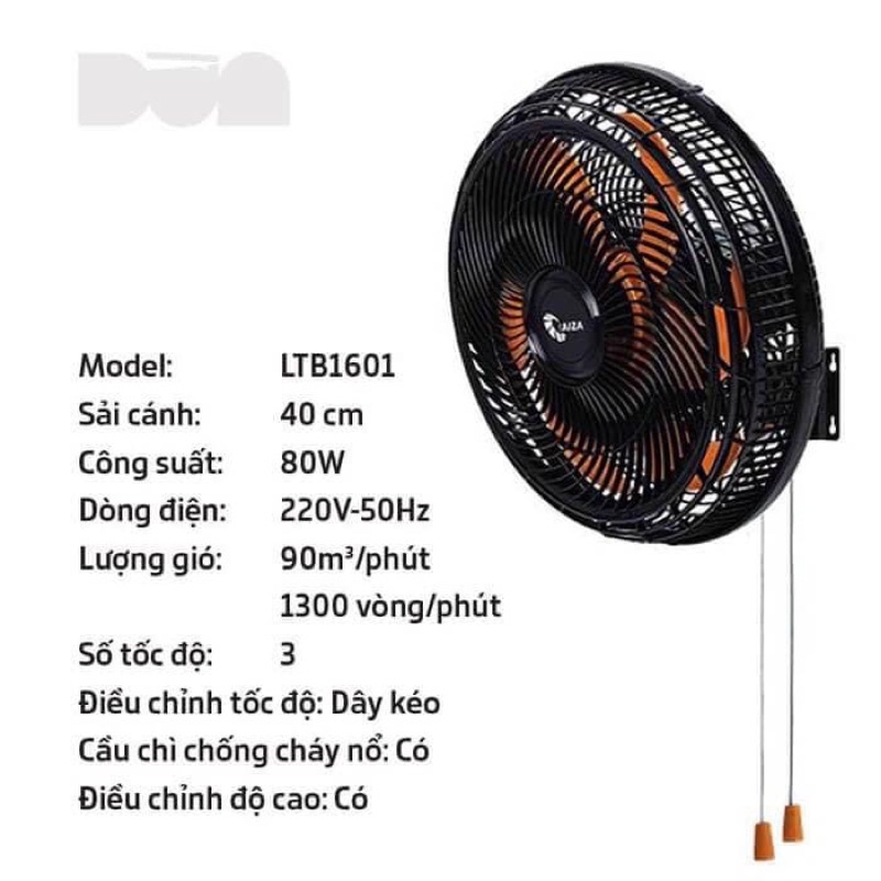 Quạt treo tường Asia Turbo LTB1601 - 6 cánh khoẻ, bền - Hàng chính hãng