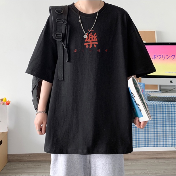 Áo Thun Tay Ngắn Cổ Tròn In Họa Tiết Đơn Giản Thời Trang Phong Cách Nhật Bản Cho Nam