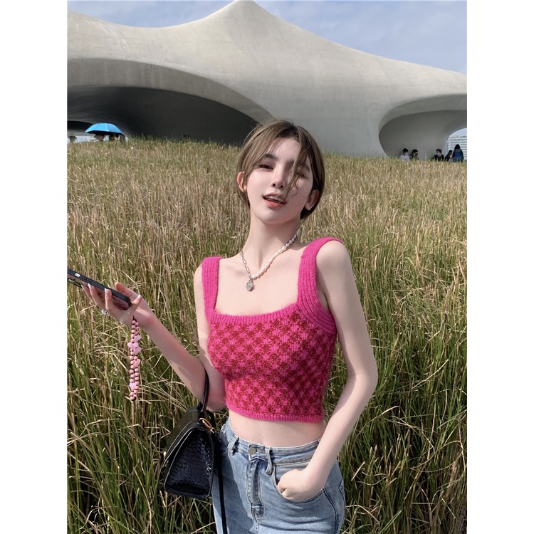 Cocory vn Áo Croptop Dệt Kim Trễ Vai Kẻ Sọc Caro Quyến Rũ Thời Trang Hè Cho Nữ