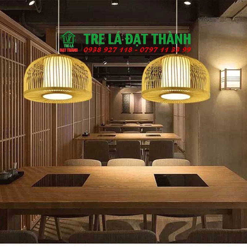 Đèn thả trần, trang trí bằng mây tre, đèn tum