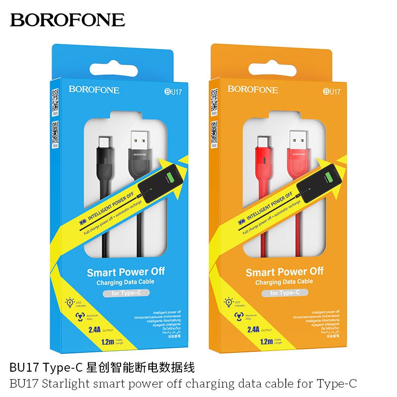 [Mã ELFLASH5 giảm 20K đơn 50K] Dây cáp sạc tự ngắt BU17 Borofone cổng Type-C, 1.2m