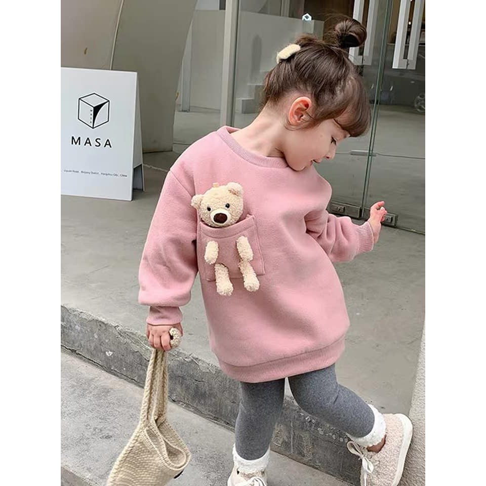 Áo nỉ hoodie gấu cho bé Chất nỉ bông đang hoodie kèm gấu ở túi áo