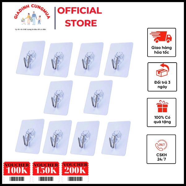 Móc Dán Tường Trong Suốt – Chịu Lực Tốt – Siêu Dính