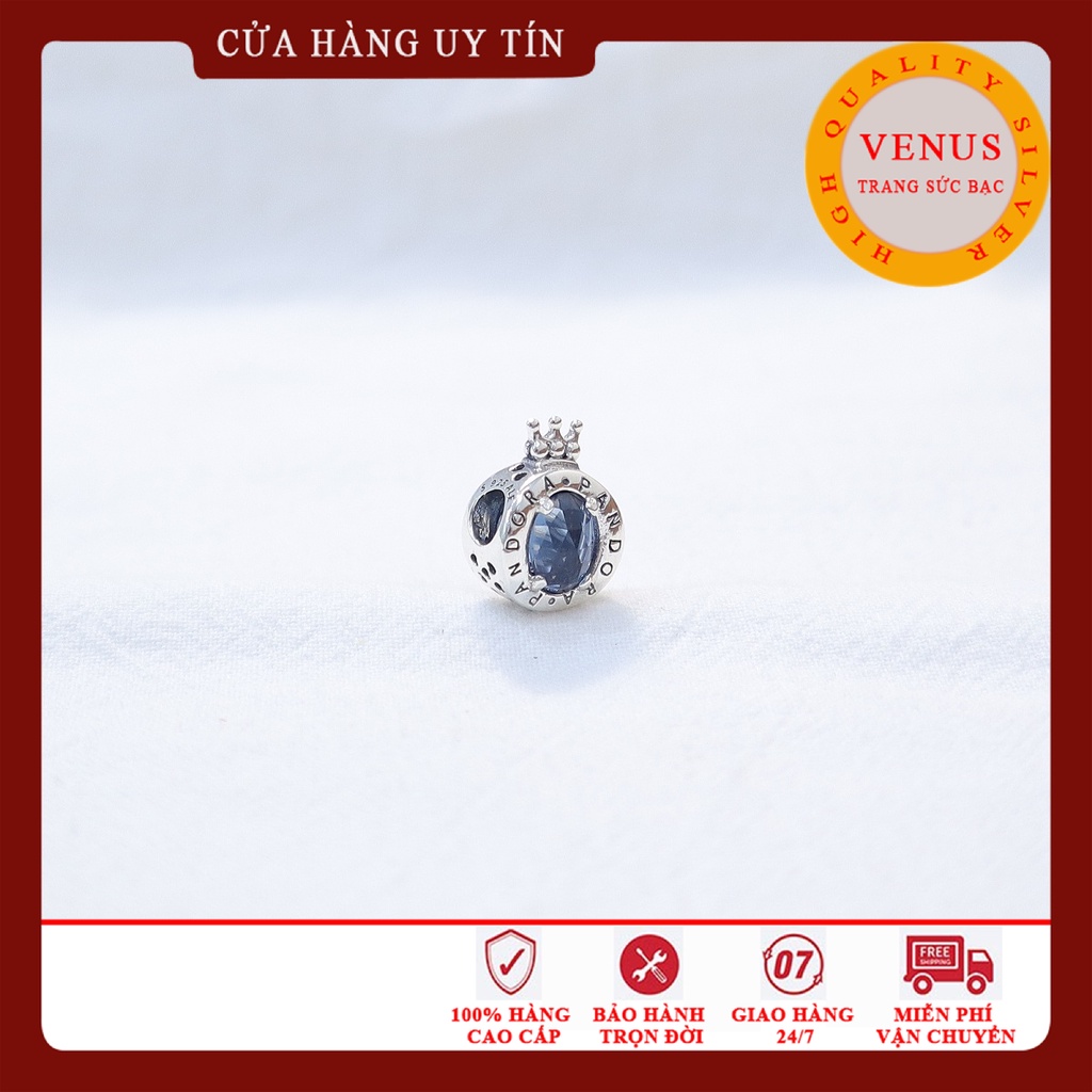 Vương miện đá xanh xâu vòng charm bạc 925- Trang sức bạc Venus