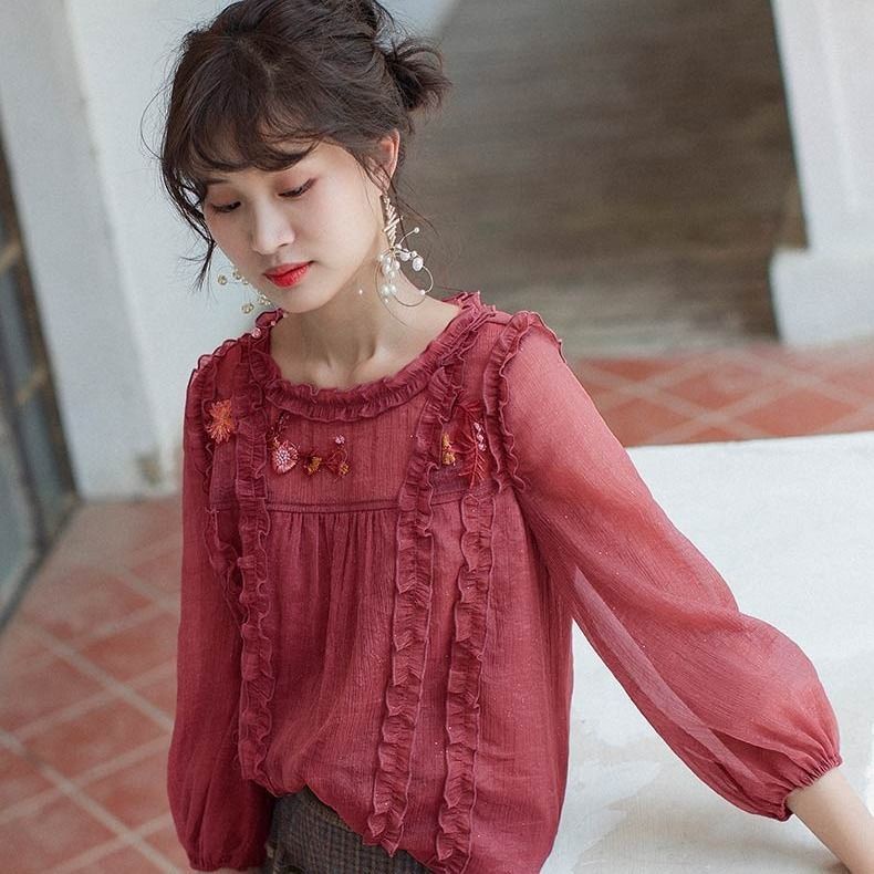 Áo Sơ Mi chiffon Thêu Họa Tiết Phong Cách Mới Cho Nữ