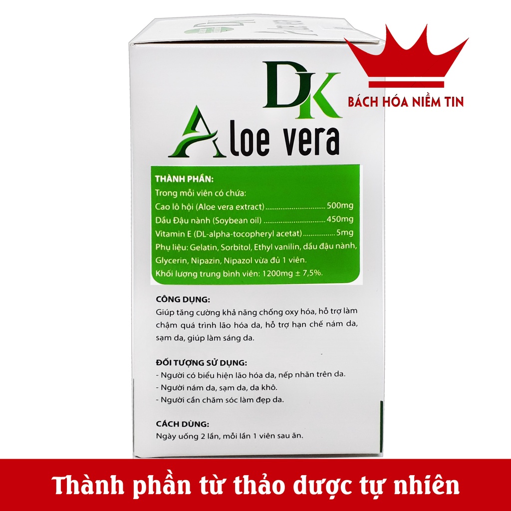 Viên Uống Đẹp Da DK Aloe Vera với thành phần Lô Hội, mầm đậu nành – Hỗ trợ giảm nám da, tàn nhang