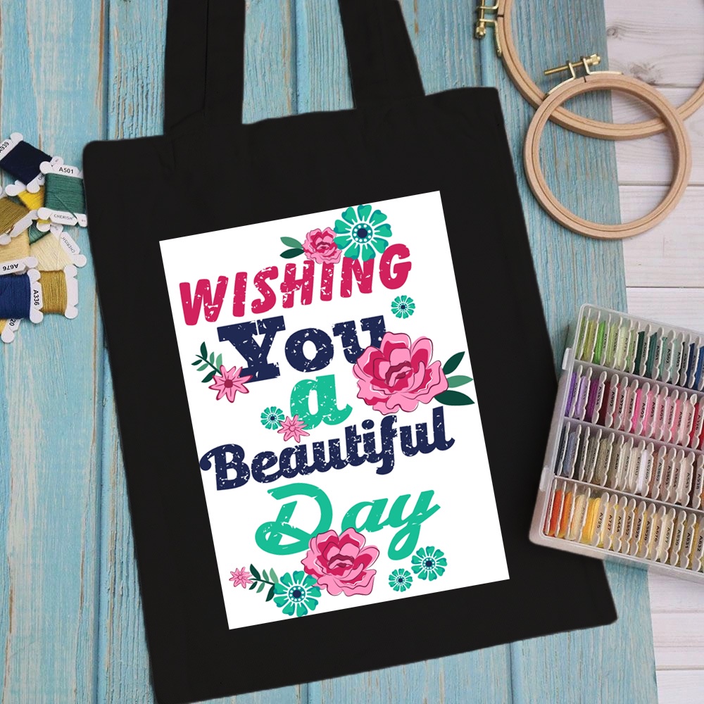 Túi vải, túi Tote (màu đen) KID TYPOGRAPHY DESIGN - Mẫu 5 vải canvas dày đẹp cho nữ có khóa miệng đi học đi chơi.