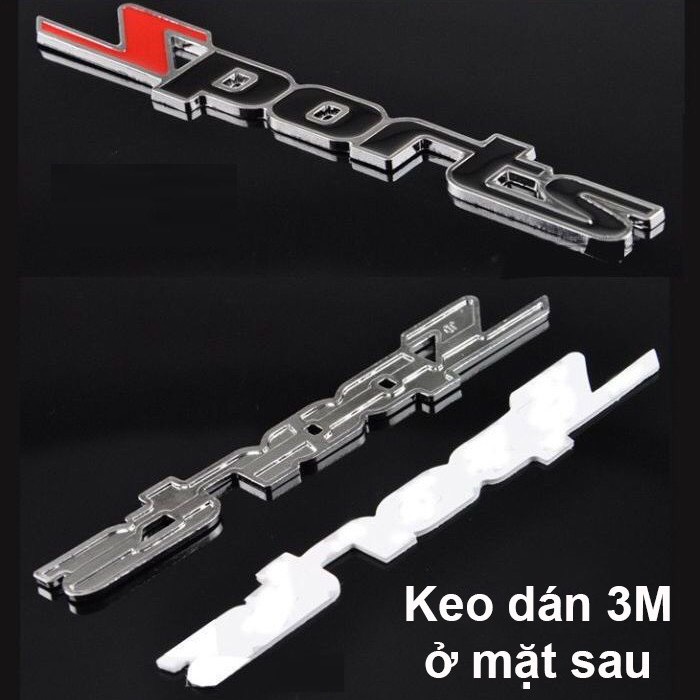 Chữ nổi sport kim loại dán trang trí ô tô - màu đen đỏ- sevencar