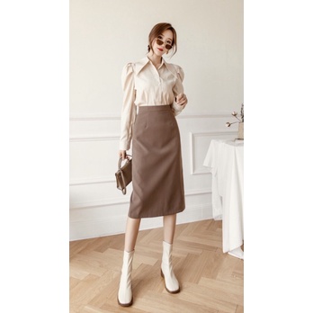 Chân Váy Chữ A màu tím dáng dài 70cm sẻ sau