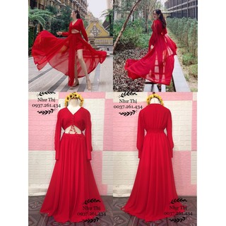 (miễn phí chỉnh váy) đầm maxi xẻ tà du lịch đà lạt sa mạc boho ulzaang chụp hình sống ảo thiết kế sang trọng