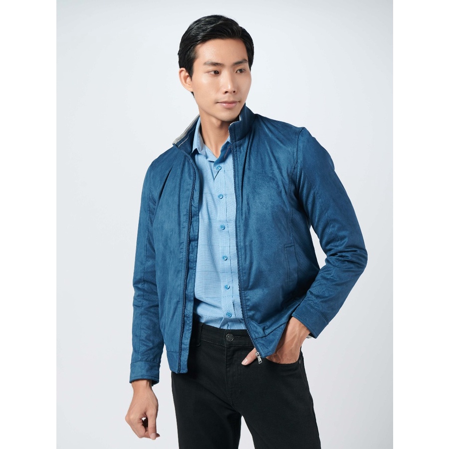 Áo Khoác Gió Nam 2 Lớp Owen JK220713 Jacket Dáng Suông Cổ Đứng Bo Tay và Gấu Màu Navy Trơn Vải Polyester Cao Cấp