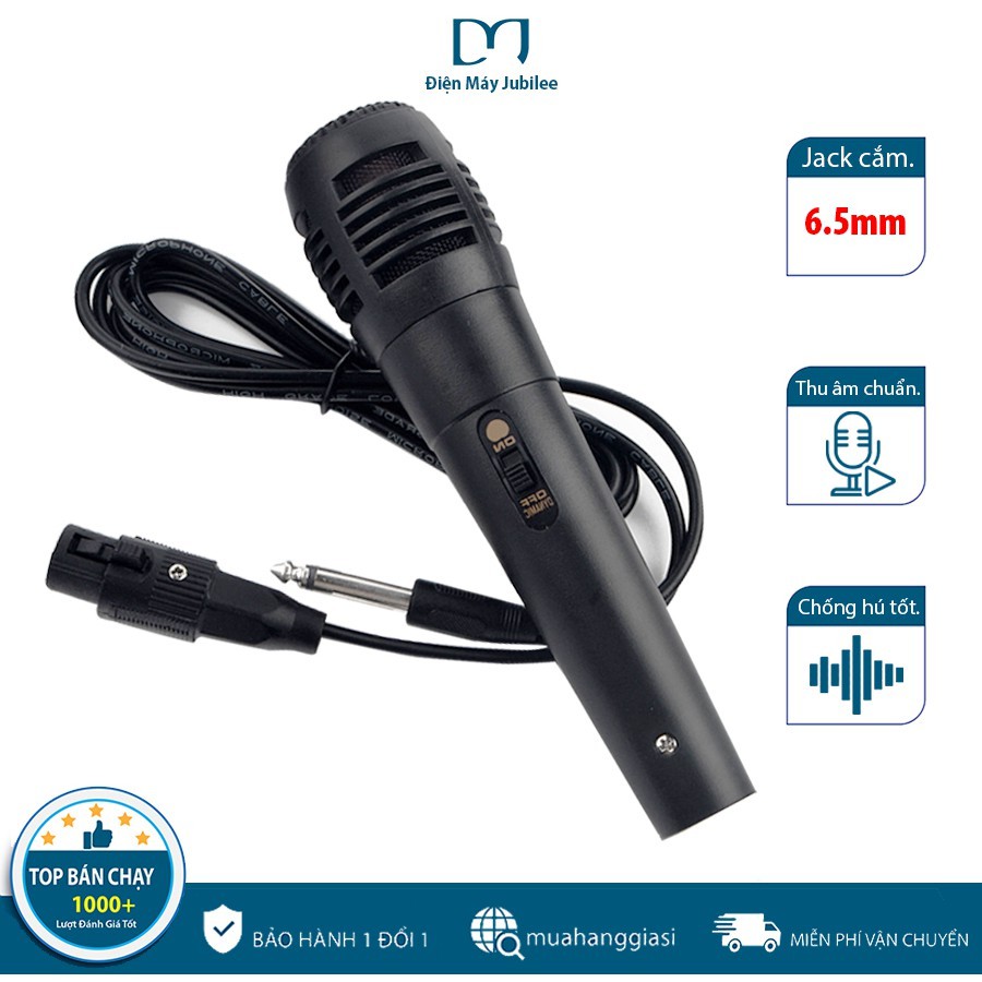 Micro có dây jack 6.5 🔴Freeship🔴 Micro karaoke dây dài 2m thu âm chống hú cực hay giá rẻ - BẢO HÀNH 1 ĐỔI 1