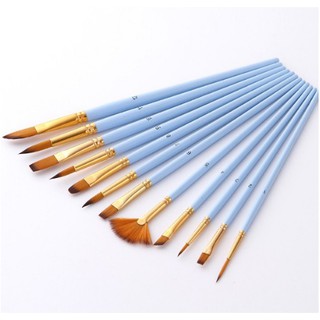 Bộ Cọ 12 Cây Chuyên Dụng Cao Cấp Để Tô Vẽ Tranh Sơn Dầu, Màu Nước, Màu Acrylic (Màu Xanh Biển)