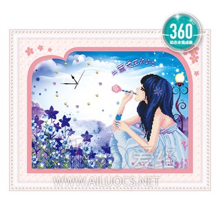 (ĐÃ ĐÍNH) Tranh đính đá thành phẩm ĐỒNG HỒ CÔ GÁI MỘNG MƠ 70X50cm AH71663