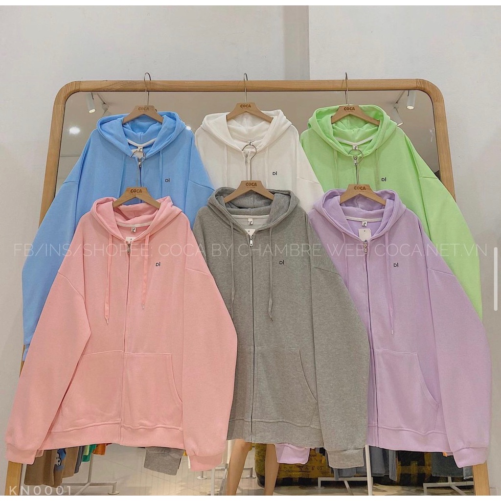 Áo khoác mũ nỉ tăm thêu chữ DI form oversize hàng Quảng Châu Lyn Closet K2208L | BigBuy360 - bigbuy360.vn